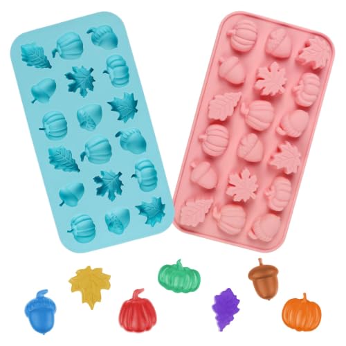 Image of 2 Pcs Thanksgiving Silicone Molds, Thanksgiving Chocolate Molds, Fall Pumpkin Maple Leaf Acorn Mold for DIY Cake, Chocolate, Candy, Jelly, Wax Melt, Ice Cubes