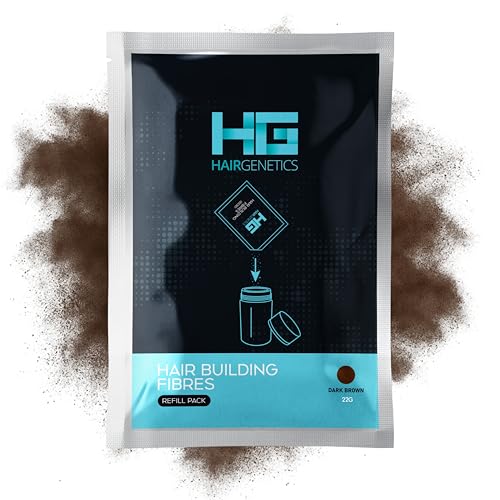 Hair Genetics® Fibras Capilares de Queratina para Cabello - Fórmula Avanzada Cero Picores de Calidad Profesional y Aspecto Natural para Hombres y Mujeres con Pelo - Pack Recarga 22 g… (Marron oscuro)
