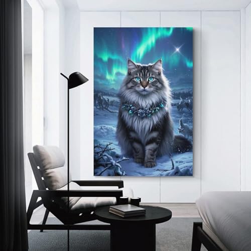 Cuadro en lienzo de gato forestal noruego 50x75cm para salon 3