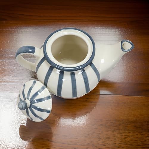 Image of Saras Aajeevika Handmade Ceramic Round Tea Pot Kettle -1000ml|Prefect for Serving Hot Soups Herbal Coffee Milk Teapot Sauce Boat Daily Use Home Kitchen Dining Table Decor Return Gift Items