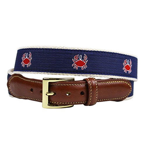 COUNTRY CLUB PREP Feeling Crabby Leather Tab Belt in Navy on White Canvas3