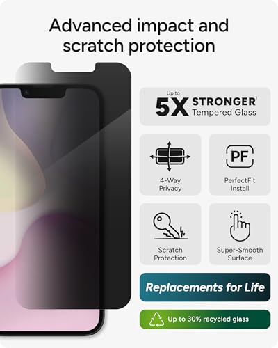 Image of ZAGG Privacy XTR Screen Protector for iPhone 17e / 16e / 14 /13 / 13 Pro - 4-Way Privacy Full-Screen Filter, 5X Stronger, Fingerprint-Resistant Tempered Glass, Smooth Feel, Easy Two-Step Installation