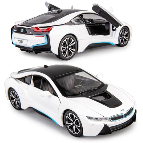 Image of Invite Enterprise 1:24 Diecast Model Alloy Bmw I8 Metal Pull Back Car With Sound & Light,4 Openable Doors,Toy Vehicles For Kids Gift[B M W I8-White]