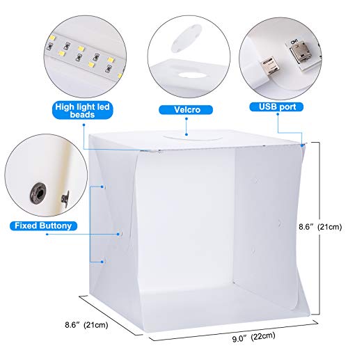 Mini Tragbares Fotostudio Schießzelt, JHS-TECH Kleine faltbare LED Lichtbox Softbox Kit mit 6 Farben Backdrops für… – Bild 5