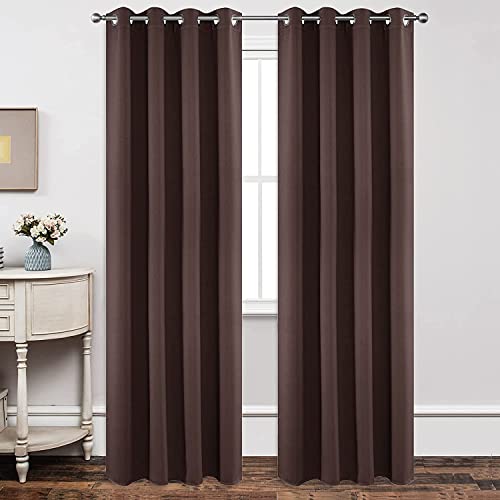 Joydeco Blackout Curtains 90 Inch Length 2 Panels Set, Thermal Insulated Long Curtains& Drapes 2 Burg, Room Darkening Grommet Drapes for Living Room Bedroom Window (W52 x L90 Inch, Chocolate