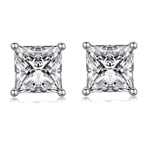 Han Han Square Stud Earrings Princess Cut Earrings Men Diamond Earrings Faux Diamond Stud Earrings Cz Earrings Cubic Zirconia Stud Earrings For Women Fake Diamond Studs Square Diamond Earrings 6Mm #TOP5