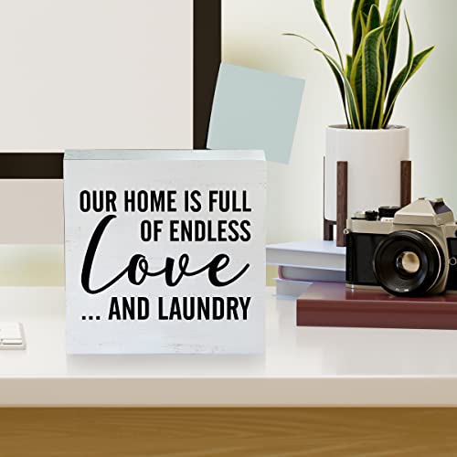 Laundry Room Wooden Box Sign Rustic Style Endless Laundry Wood Block Tabletop Sign Decorative Desk Sign Decor For Home Shelf 5 X 5 Inches #TOP3