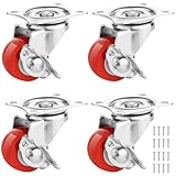Castrek 1 Inch Caster Wheels Heavy Duty Casters Set of 4 (400lbs Load Capacity) Lockable Cart Wheels with Brakes, 360 Degree Rotatable - Ideal Caster for Cart, Furniture and Workbench (4 x Brakes)
