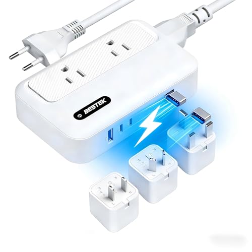 BESTEK 220v to 110v Converter with USB C 35w, 300W AC Peak Voltage Converter US to Europe, Step Down Converter for Hair Straightener/Curling Iron with EU UK FR DE ES AU Travel Adapter (White)