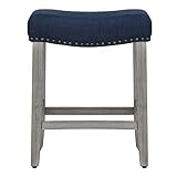 24' Inch Upholstered Backless Saddle Seat Bar/Counter Stool, Antique Gray/Navy Blue