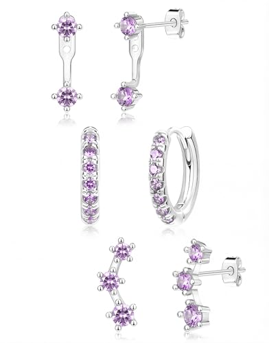 Silver Purple Earrings for Women Light Purple Created Amethyst June Birthstone Earrings Jewelry Gifts Jacket Stud Huggie Hoop Stack for Multiple Piercing