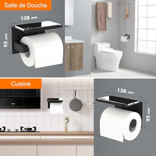 Porte Papier WC inox 304 avec étagère noir MK34053B Ibergrif