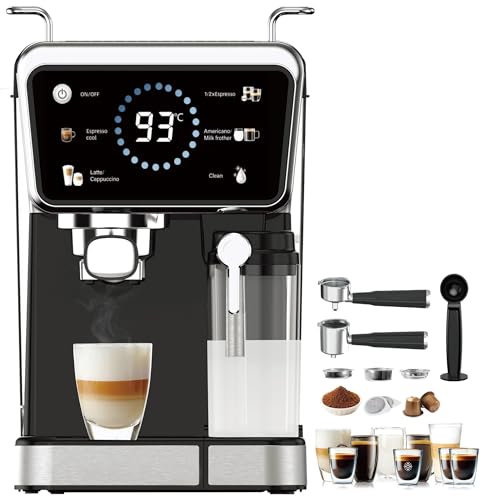 KB ELEMENTS Macchina portafiltro - One Touch Cappuccino/Latte Macchiato 3 in 1 Polvere Espresso Capsule Caffè e Cialde Caffè Macchina Portapasta Ulka Pompa Made in Italy Macchina Espresso 20 Bar 204CB