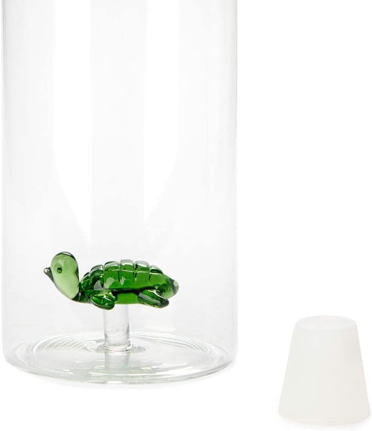 Balvi Atlantis Turtle Glass Water Bottle with Green Turtle Figure Inside, Borosilicate Glass, 1.2L Capacity, Dishwasher Safe, Ideal for Home or Office Use – Botella Atlantis Tortuga