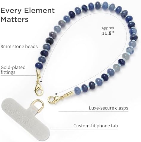 POSADINA Natural Stone Phone Charm, Beaded Healing Phone Wrist Strap, Handmade Cellphone Chain Lanyard with Tether Tab - 4