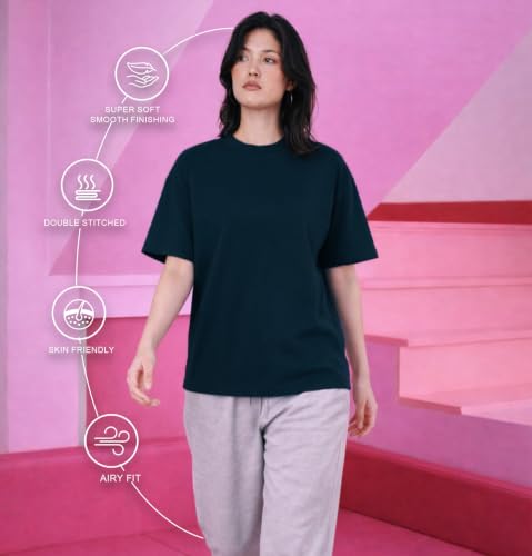 Image of Sleepynuts Women Oversized T-Shirt 220 GSM Heavyweight Cotton Rich Baggy Fit Drop Shoulder Round Neck Half Sleeve