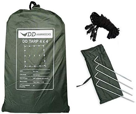 DD Hammocks - DD Tarp 4x4 - Olive Green (13ft x 13ft) - 100% Waterproof Lightweight & Multifunctional Rainfly Square Tarp Tent Group Shelter for Camping Bushcraft & Scouts