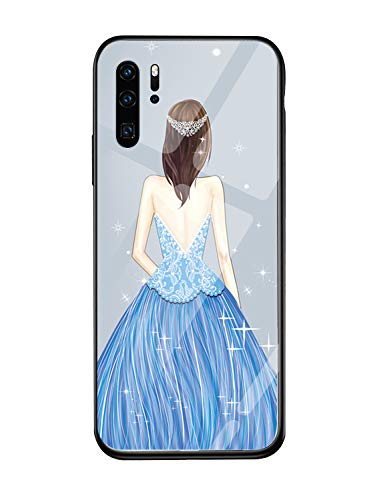 Oihxse Compatible for Huawei Honor V10 Case for Girls Hard Tempered Glass Back Cover, [Anti-Yellow] [Support Wireless Charging] Slim Fashion Pattern Skin Shell Shockproof TPU Bumper-Blue