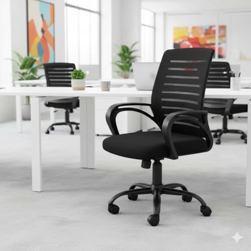 Image of Ergonomic Office Chair, Mesh Back, Black, Height Adjustable with Wheels