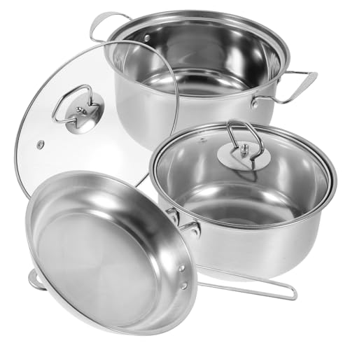 BAZEITFLOW Cacerolas de Acero Inoxidable con Olla para Sopa Cazo para Leche y Sartén Antiadherente Mango Ergonómico Seguro para Cocina Diaria