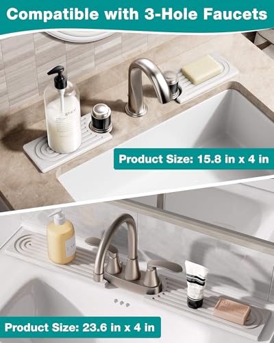 Stone Faucet Mat for Kitchen Sink, Diatomite Sink Protectors - Prevent Moisture Drying Stone Tray Fit Kitchen Counter & Bathroom Counter (White, 23.6\" x 4\")