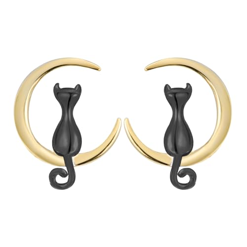 S.Leaf Cat Earrings Sterling Silver Earrings Cat Moon Earrings Cat Stuff for Cat Lovers Cat Lovers Cat Jewelry for Women Cat People Gifts for Women