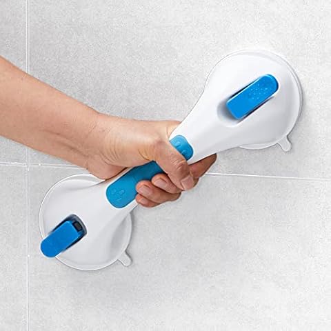 LEVERLOC Shower Grab Bar for Bathtubs and Showers, 12 inch Handicap Grab Bars with Suction Cup, Easy to Install and Remove Bathroom Shower Grab Bar for Seniors, Suction Shower Handle for The Elderly Cover