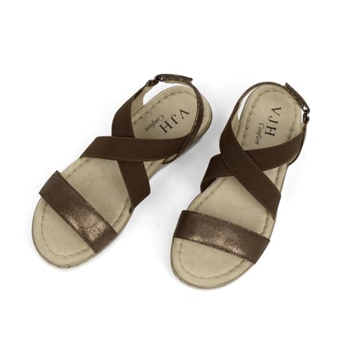 Image of VJH confort Women's Flat Sandals, Comfort Slip-on Elastic Ankle Strap Slingback Light Weight Casual Walking Sandals