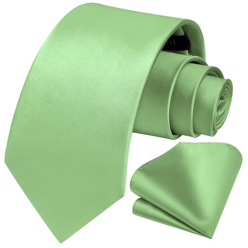 Image of HISDERN Mens Solid Color Ties Formal Satin Necktie and Pocket Square Set Classic Wedding Business Tie & Handkerchief