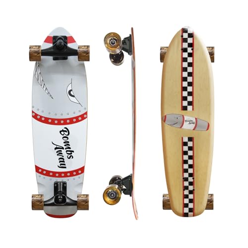 Abrazo 33" Complete Skateboard for Kids Teens & Adults,Pro Cruiser Surf Skateboard,7-Layer Canadian Maple Wood Double Kick Concave Deck,ABEC-9 Bearings,70mm Large Wheels,Aluminum Trucks