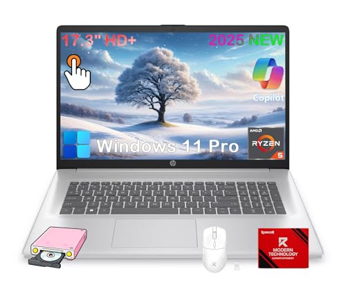 Image of HP 17 inch Touchscreen Laptop Computer - AMD Ryzen 5 7430U(Up to 4.3GHz), 17.3" HD+ AntiGlare Display, 16GB RAM, 1TB SSD, Copilot, HP Fast Charge, HD Camera, Wi-Fi6, Win11 Pro, Patented Redragon Kit