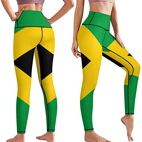 AuHomea Jamaican National Flag High Waist Yoga Pants Tummy Control Workout Running Yoga Leggings Medium Size for Girls and Women