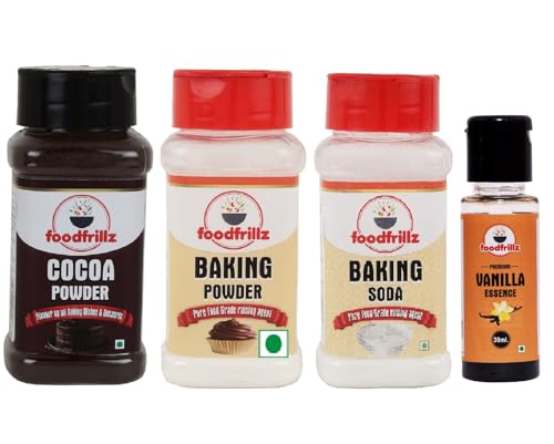 foodfrillz Cocoa Powder(60 g) | Baking Powder(100 g) | Baking Soda(140 g) | foodfrillz Vanilla Essence(30 ml)