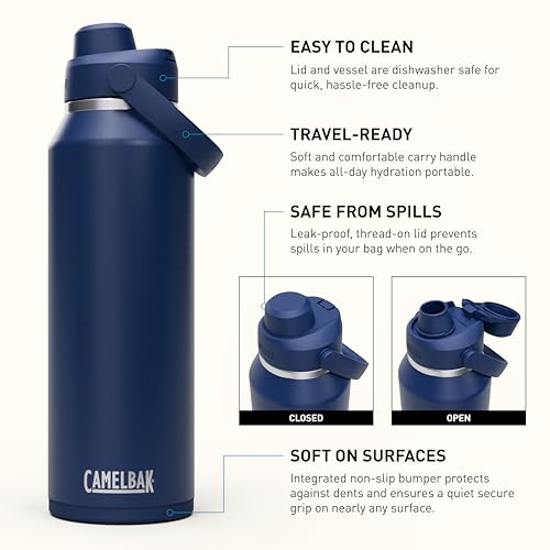 Image of CamelBak Thrive Chug Insulated Stainless Steel Water Bottle, Cold Retention with High Flow Lid for Everyday Hydration and Active Use, 40oz, Navy