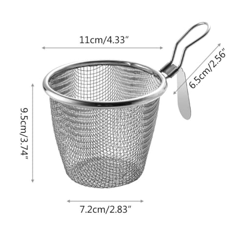 Image of Fry Basket Stainless Steel Fine Wire Mesh Food Colander Strainer Small Hot Frying Pan Filter Basket Sieve Dryer for Noodle Dumplings Kitchen Tools, Diameter 4.33 inches