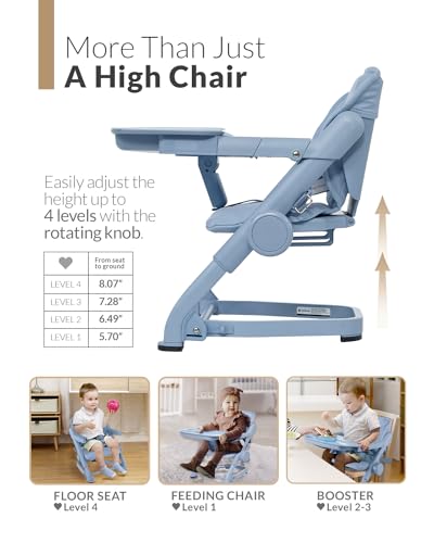 Image of Feed Me 3-in-1 Travel High Chair Booster Seat for Infants and Toddlers - Transitional, Compact & Fits Any Chair, Swivel Tray, Airy Blue