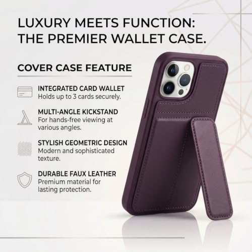 Image of amazon basics Luxury Vegan Leather Back Cover for iPhone 11 Pro Max | Built-in Card Holder Slot | Integrated Mobile Stand | Slim Shockproof Protective Case with Stitched Finish - Purple