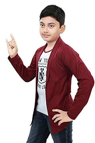 Image of Boy's Cotton White Printed T-Shirt with Blue Jacket Shrug