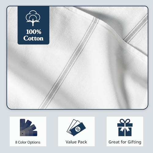 Image of LANE LINEN 100% Cotton Kitchen Towels for Cleaning 6PC - Grey Stripe