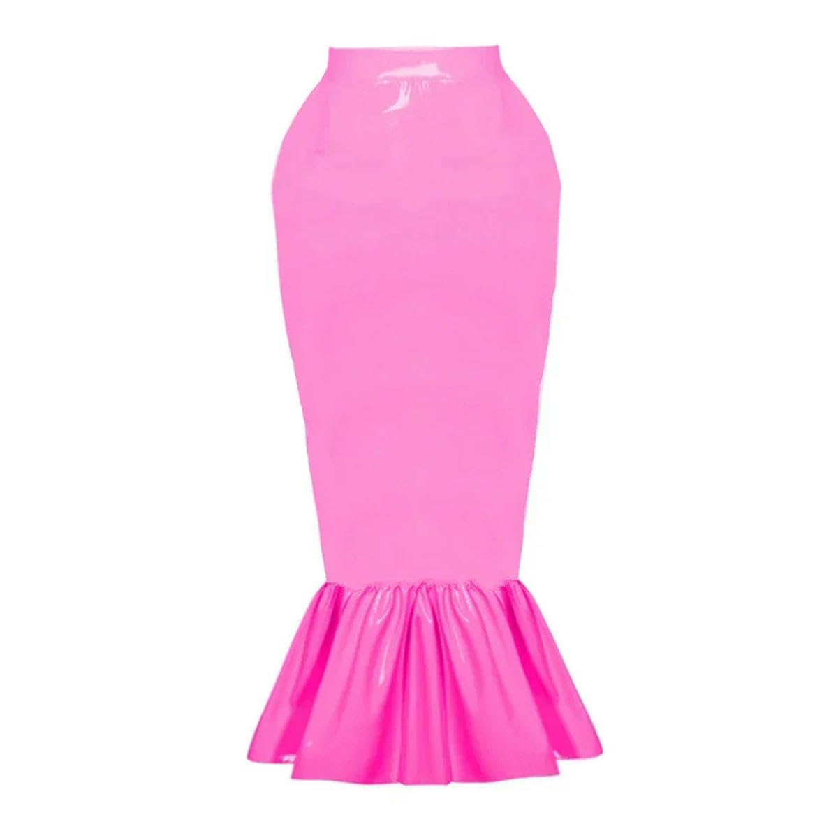 Falda de tubo de piel de PVC con dobladillo de volantes para mujer, falda larga de cintura alta, personalizable, rosa, XS