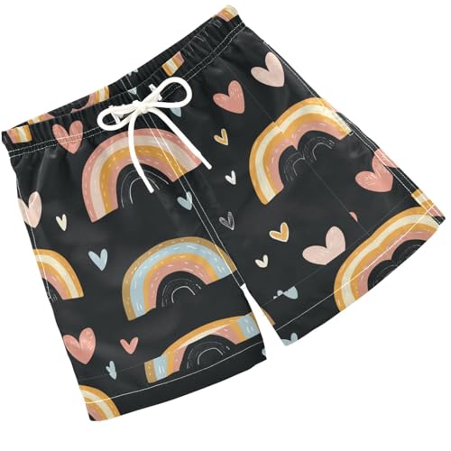 Pigsaly Boys Swim Trunks Cute Rainbows and Hearts Boys Board Shorts Swimsuit Swimwear Summer Bathing Suit 4T