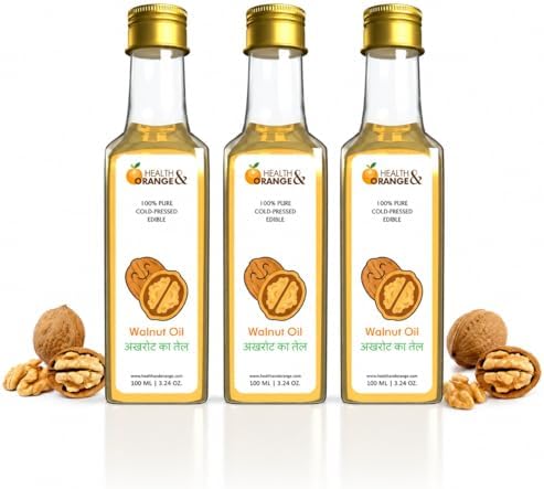Health and Orange Walnut Oil - 100% Pure Cold Pressed Edible Akhrot Ka Tel - 300ml Glass Bottle