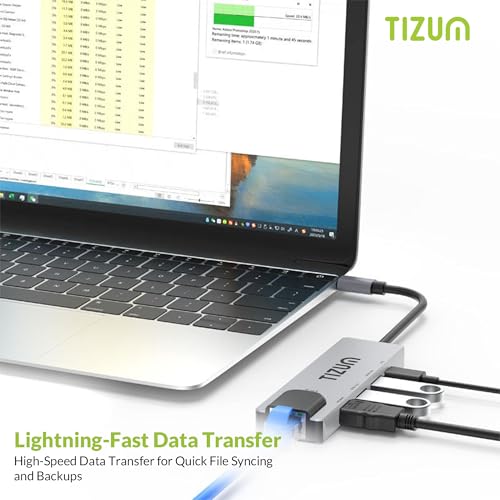 Image of Tizum 5-in-1 USB C HUB with Ultra HD 4K HDMI @30Hz, 100W PD Charging, Ethernet 100Mbps, USB 3.0 5Gbps, USB 2.0, Aluminium Alloy Shell, Type C Multiport Adapter for MacBook, Laptop, Tablet, Plug & Play