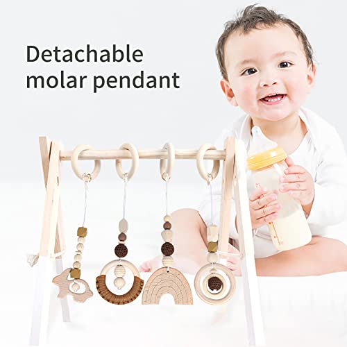 Mersuii 4Pcs Wooden Baby Gym Baby Hanging Toys Wooden Circle Activity Gym Hanging Bar Interactive Toys Baby Gift Children Room Decoration Pendant #TOP2