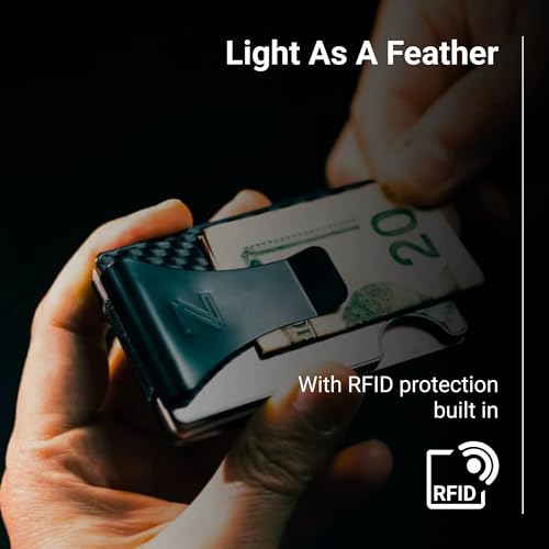 Slim RFID Wallet for Men – 3K Carbon Fiber Minimalist Front Pocket Wallet with Built-In Cash Clip – Lightweight, Durable Card Holder for Everyday Carry (Holds 16 Cards)3