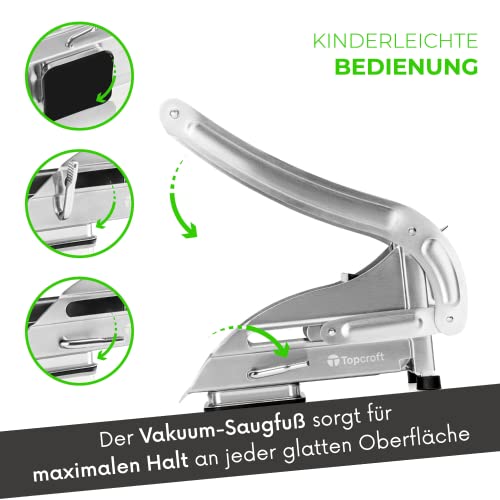 Topcroft Pommesschneider Edelstahl, 2 Schneidegrößen für individuelle Pommesdicke, Rutschfester Vakuumfuß, Gemüseschneider für einfachen & gesunden Pommesgenuss, Pommespresse, Frittenschneider – Bild 5