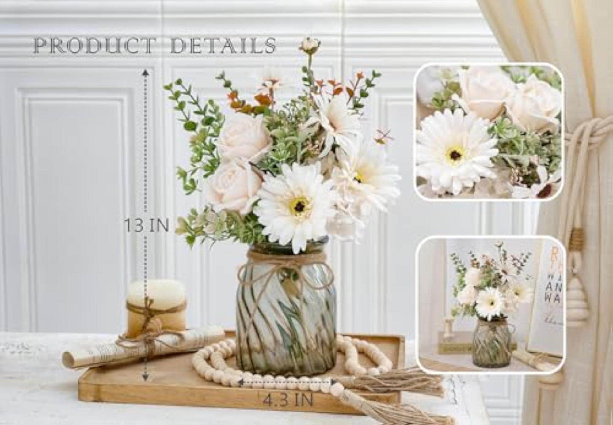 Fake Flowers Artificial Daisy Rose with Vase for Decor