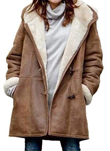 Happy Sailed Womens Fuzzy Fleece Long Coat Faux Fur Oversized Coat Outwear Hooded Parka Jacket with Pockets Brown Medium