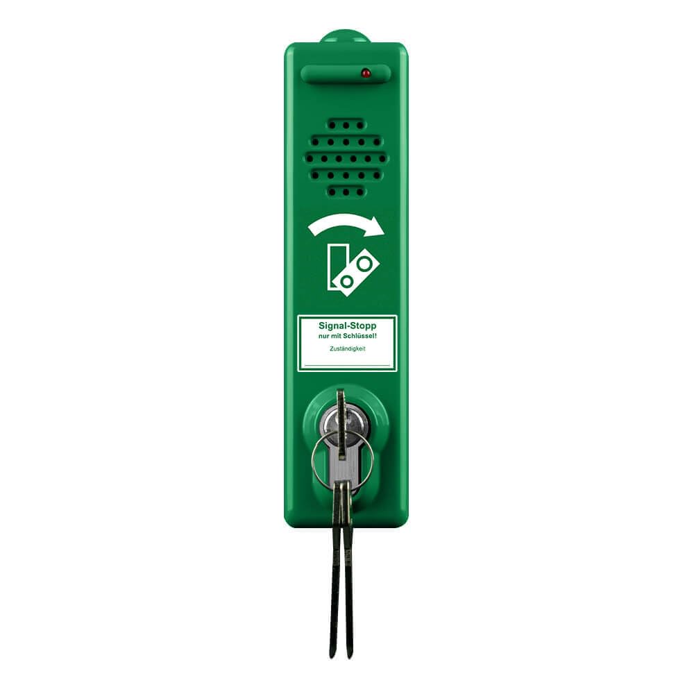Türwächter ABUS Zylinderschloss gleichschließend, 80 dB/105 dB, grün aus Aluminium, Art.-Nr. 38096 | Türwächter Notausgang | Fluchttürwächter | Türwächter Alarm