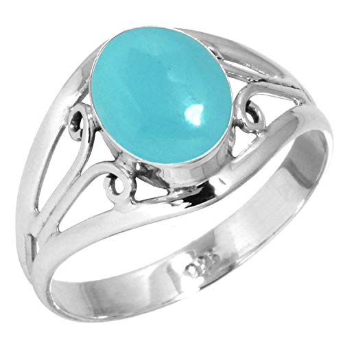 Jeweloporium Blue Chalcedony Silver Ring Size Z+1, 925 Sterling Silver Ring for Women, Oval Stone Handmade Jewellery